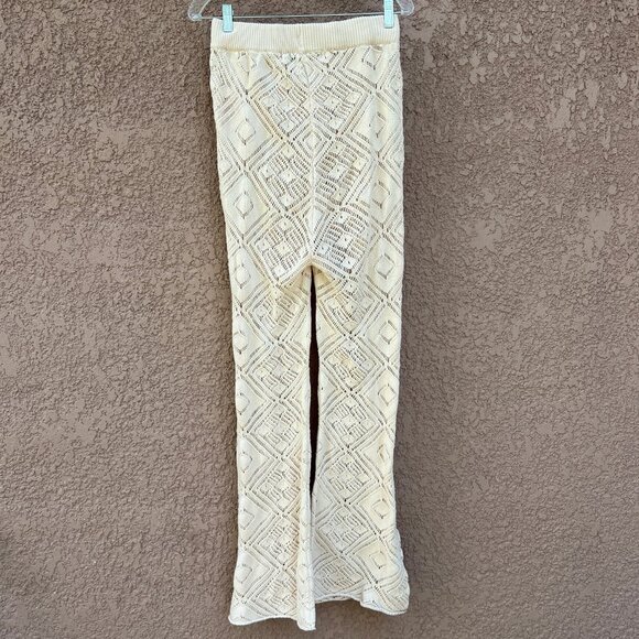 Free People FP Beach Get Away Fauxchet Cardigan Pants Set Crocheted Size M Cream - Picture 5 of 14